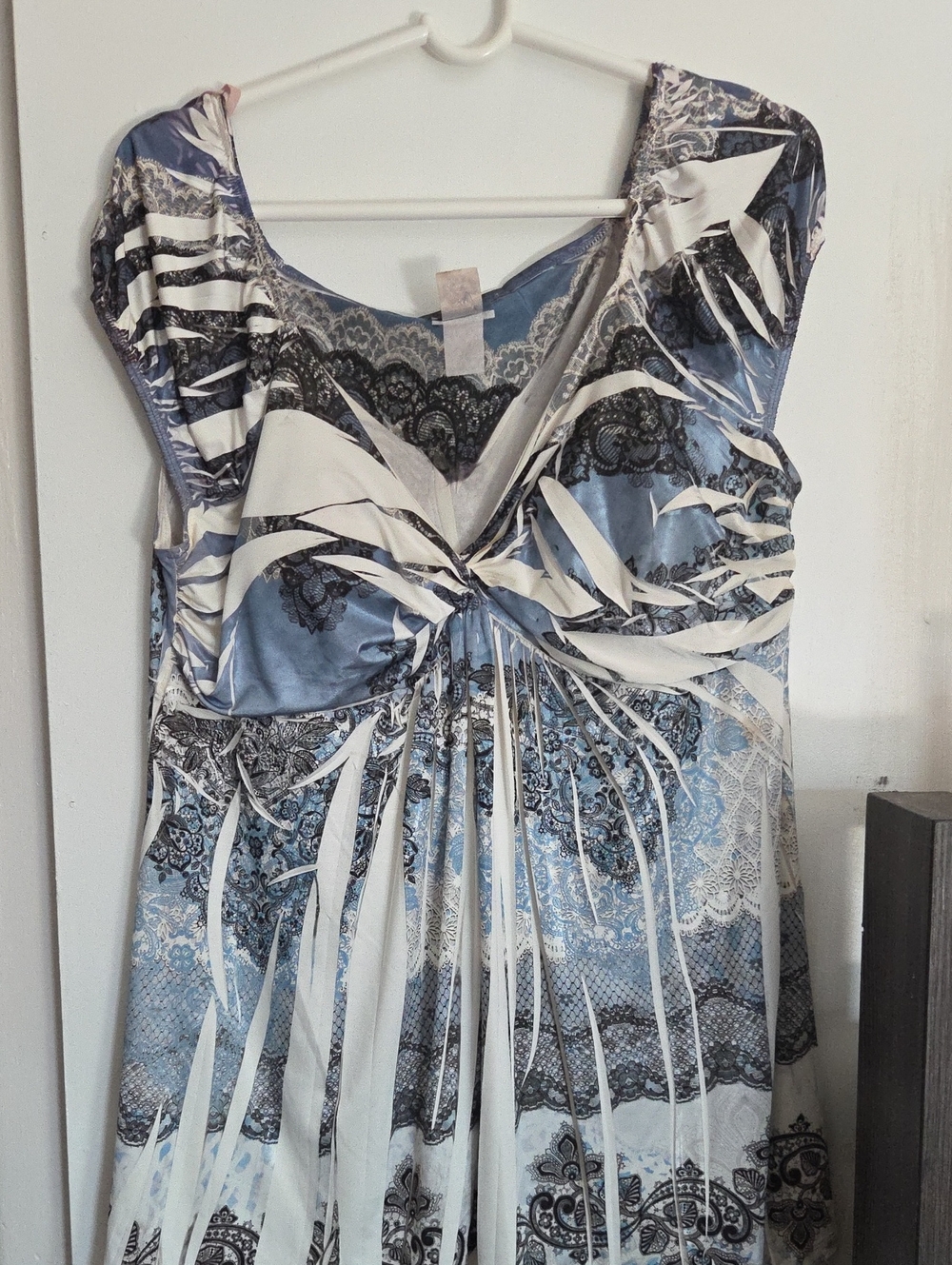 Dori Blue & White Lace-Print Blouse